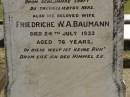 
Carl F.W. BAUMANN,
husband,
died 23 Feb 1925 aged 72 years;
Friedriche W.A. BAUMANN,
wife,
died 24 July 1933 aged 76 years;
Dugandan Trinity Lutheran cemetery, Boonah Shire
