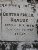 
Michael Christian KRAUSE,
born 4 Sept 1853,
died 16 May 1931;
Bertha Emelie KRAUSE,
born 7 Jan 1858,
died 27 Oct 1933;
Dugandan Trinity Lutheran cemetery, Boonah Shire
