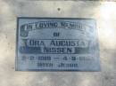 Ora Augusta NISSEN, 2-2-1919 - 4-9-1993; Dugandan Trinity Lutheran cemetery, Boonah Shire 