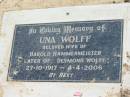 Una WOLFF,
wife of Harold HAMMERMESITER & Desmond WOLFF,
27-10-1917 - 4-4-2006;
Dugandan Trinity Lutheran cemetery, Boonah Shire