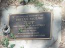 Phyllis Pauline ZUPP, died 31 Jan 2002 aged 75 years, wife of Cliff; Dugandan Trinity Lutheran cemetery, Boonah Shire 