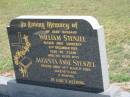 William STENZEL,
husband,
died suddenly 21 Dec 1979 aged 80 years;
Augusta Anne STENZEL,
wife,
died 19 March 1986 aged 88 years 9 months;
Dugandan Trinity Lutheran cemetery, Boonah Shire