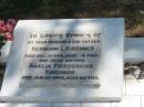 Hermann L. KIRCHNER,
husband father,
died 12 Dec 1955 aged 76 years;
Amelia Friedericke KIRCHNER,
mother,
died 22 Jan 1968 aged 85 years;
Dugandan Trinity Lutheran cemetery, Boonah Shire