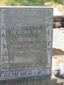 Bertha A.W. KLEIER,
mother,
died 2 Aug 1961 aged 84 years;
Dugandan Trinity Lutheran cemetery, Boonah Shire