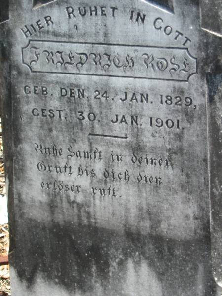 Friedrich ROSE  | b: 24 Jan 1829, d: 30 Jan 1901  | Eagleby Cemetery, Gold Coast City  | 
