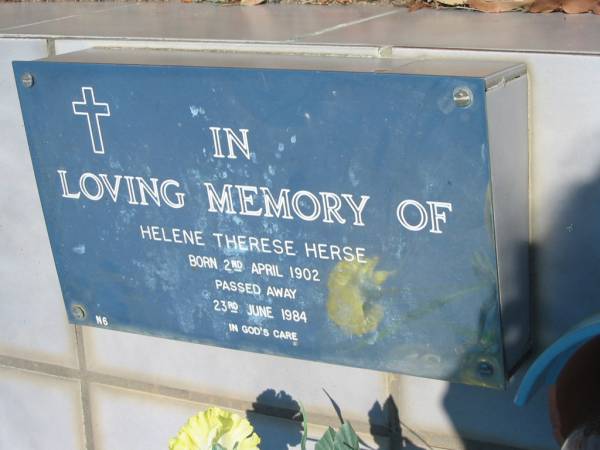 Helene Therese HERSE  | b: 2 Apr 1902, d: 23 Jun 1984  | Eagleby Cemetery, Gold Coast City  | 