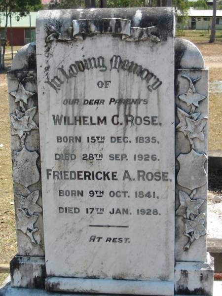 Wilhelm C ROSE  | b: 15 Dec 1835, d: 28 Sep 1926  | Friedericke A ROSE  | b: 9 Oct 1841, d: 17 Jan 1928  | Eagleby Cemetery, Gold Coast City  | 