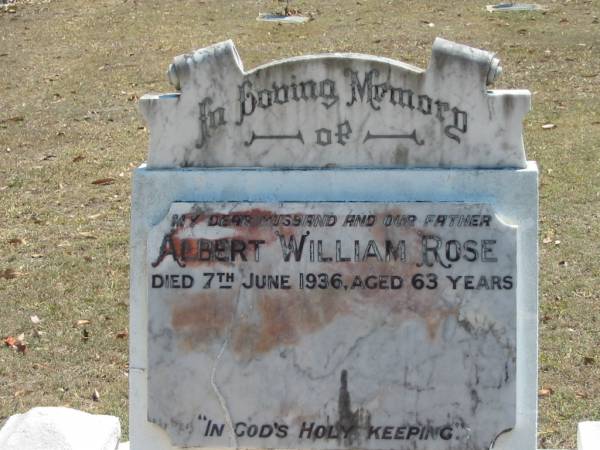 Albert William ROSE  | 7 Jun 1936, aged 63  | Eagleby Cemetery, Gold Coast City  | 