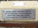 Mamie Mary Weymss DAVIS, 8 Sept 1906 - 17 Nov 1997; Geoffrey Michael DAVIS, 17 Dec 1904 - 5 Dec 1973; St Luke's Anglican Church, Ekibin, Brisbane 