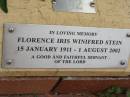 
Florence Iris Winifred STEIN,
15 Jan 1911 - 1 Aug 2002;
St Lukes Anglican Church, Ekibin, Brisbane
