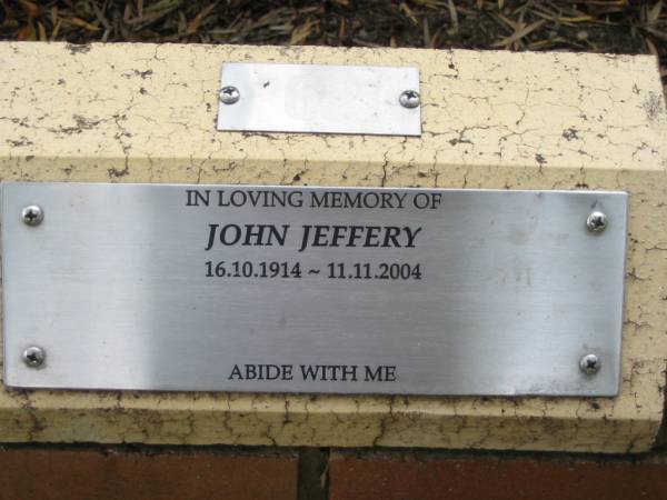 John JEFFERY,  | 16-10-1914 - 11-11-2004;  | St Luke's Anglican Church, Ekibin, Brisbane  | 