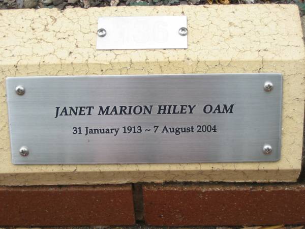 Janet Marion HILEY,  | 31 Jan 1913 - 7 August 2004;  | St Luke's Anglican Church, Ekibin, Brisbane  | 