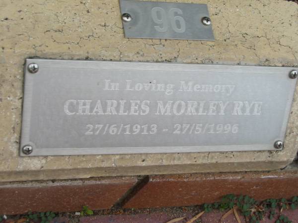 Charles Morley RYE,  | 27/6/1913 - 27/5/1996;  | St Luke's Anglican Church, Ekibin, Brisbane  | 