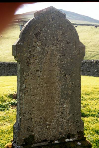 James BIGGAR  |   |   | Elizabeth BRYDON  | ...USA  | .. Dec  | aged 79  |   | Maggie BRYDON  | d: 23 Nov 1898 aged ?  |   | George  | ..es avenue New york  | aged 36  | interred in MacPhelan  | New jersey  |   | James  | died 7  | interred in Bowdi  |   | Mary DREWE?R  | ??neuegh  |   | Elizabeth BIGGAR  | died at Orchard cottage  | 20 Jun 1853 aged 85  |   | Ettrick Kirk, Ettrick, Selkirkshire, Scotland  |   | 