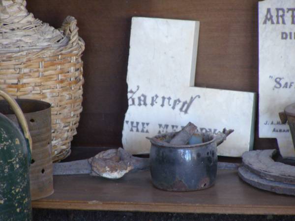 Headstone fragment  | removed from Eucla cemetery,  | now in Eucla museum,  | Eyre Highway,  | Western Australia  | 