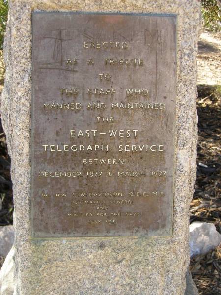 East-West Telegraph Service memorial,  | Eucla willage,  | Nullarbor Plain,  | Eyre Highway,  | Western Australia  | 