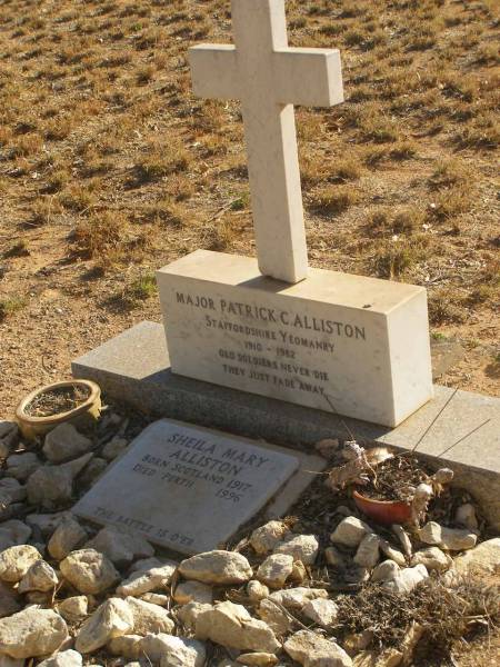 Major Patrick C. ALLISTON  | Staffordshire Yeomanry  | b: 1910  | d: 1982  |   | Sheila Mary ALLISTON  | b: Scotland 1917  | d: Perth 1996  |   | Exmouth Cemetery, WA  | 