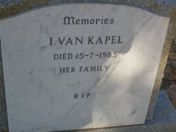 I. Van KAPEL  | d: 15 Jul 1983  |   | Exmouth Cemetery, WA  |   | 
