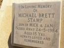 Michael Brett STAMP son of Mick and Jan d: 24 May 1984 aged 15  Exmouth Cemetery, WA   