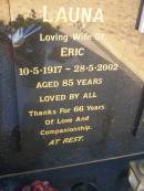 Eric KEOGH
b: 21 Aug 1913
d: 15 Sep 2007 aged 94
husband of Launa
pioneer
Bona Valley Kendenup
Launa KEOGH
b: 10 May 1917
d: 28 May 2002 aged 85
66 years of companionship
Exmouth Cemetery, WA