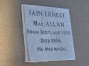 Iain Ernest MacALLAN
b: Scotland 1909
d: 1986
Exmouth Cemetery, WA
