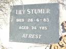 Lily STUMER, died 28-6-83 aged 74 years; Fernvale General Cemetery, Esk Shire 