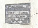 Robert Evans THEUERKAUF, 1920 - 1977; Fernvale General Cemetery, Esk Shire 
