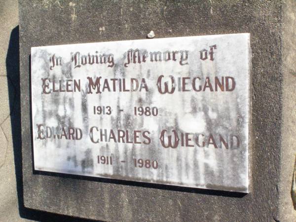 Ellen Matilda WIEGAND, 1913 - 1980;  | Edward Charles WIEGAND, 1911 - 1980;  | Fernvale General Cemetery, Esk Shire  | 