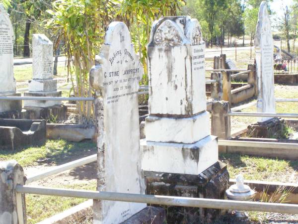 Gustine LAMPRECHT,  | born 26 Nov 1831 died 18 Nov 1908 aged 77 years;  | Ludwig LAMPRECHT,  | died 6 Aug 1917 aged 85 years;  | Fernvale General Cemetery, Esk Shire  | 