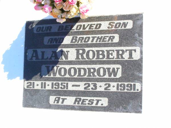 Alan Robert WOODROW, son brother,  | 21-11-1951 - 23-2-1991;  | Fernvale General Cemetery, Esk Shire  | 