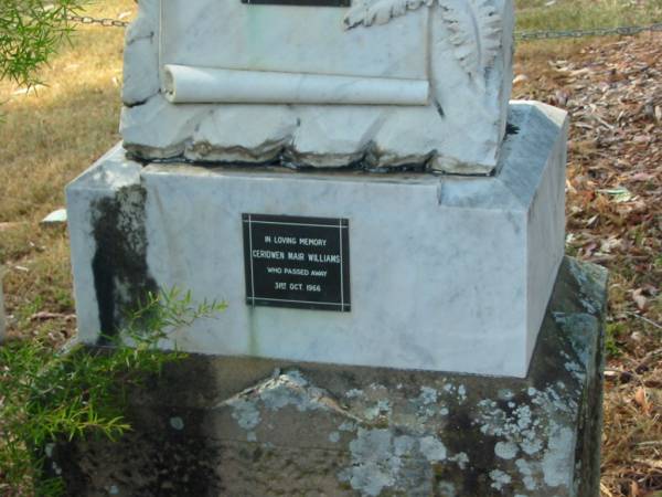 Ceridwen Mair WILLIAMS  | 31 Oct 1966  |   | Francis Look-out burial ground, Corinda, Brisbane  | 