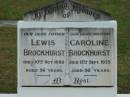 
Lewis Brockhurst
10 Oct 1889
aged 56

Caroline BROCKHURST
13 Sep 1935
aged 92

The Gap Uniting Church, Brisbane

