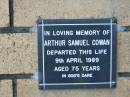 
Arthur Samuel COWAN
9 Apr 1989
aged 75

The Gap Uniting Church, Brisbane
