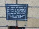 
Richard SIMMONS
(Leonard Oliver)
14 Sep 1992
aged 77

The Gap Uniting Church, Brisbane
