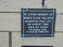 
Agnes Eliza TULLOCH
5 Aug 1988
aged 84

The Gap Uniting Church, Brisbane
