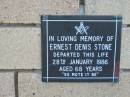 
Ernest Denis STONE
28 Jan 1986
aged 68

The Gap Uniting Church, Brisbane
