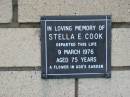 
Stella E COOK
9 Mar 1976
aged 75

The Gap Uniting Church, Brisbane
