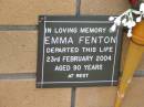 
Emma FENTON
23 Feb 2004
aged 90

The Gap Uniting Church, Brisbane
