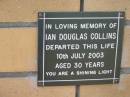 Ian Douglas COLLINS
10 Jul 2003
aged 30
The Gap Uniting Church, Brisbane