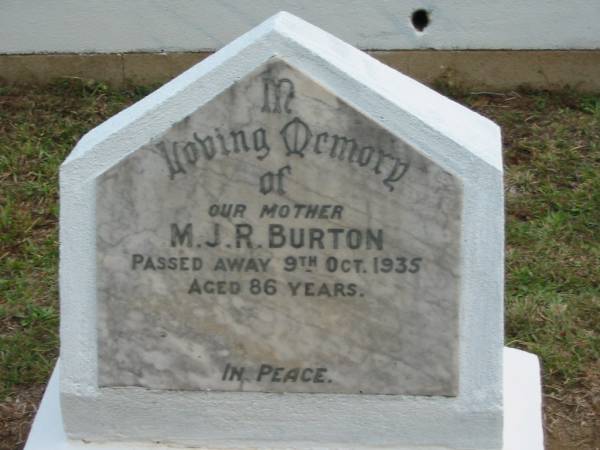 M J R BURTON  | 9 Oct 1935  | 86 yrs  |   | The Gap Uniting Church, Brisbane  | 