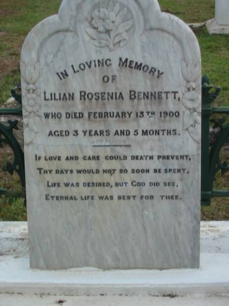 Lilian Rosenia BENNETT  | 13 Feb 1900  | aged 3 years 5 months  |   | The Gap Uniting Church, Brisbane  | 
