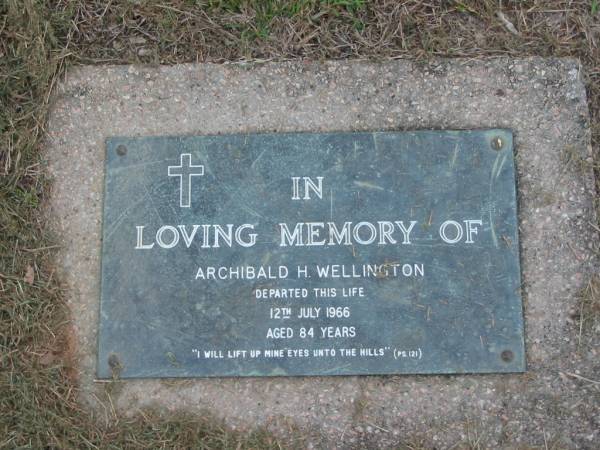 Archibald H WELLINGTON  | 12 Jul 1966  | aged 84  |   | The Gap Uniting Church, Brisbane  | 