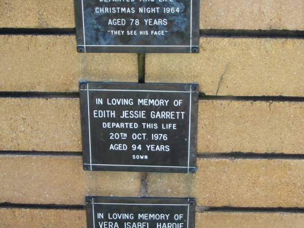 Edith Jessie GARRETT  | 20 Oct 1976  | aged 94  |   | The Gap Uniting Church, Brisbane  | 