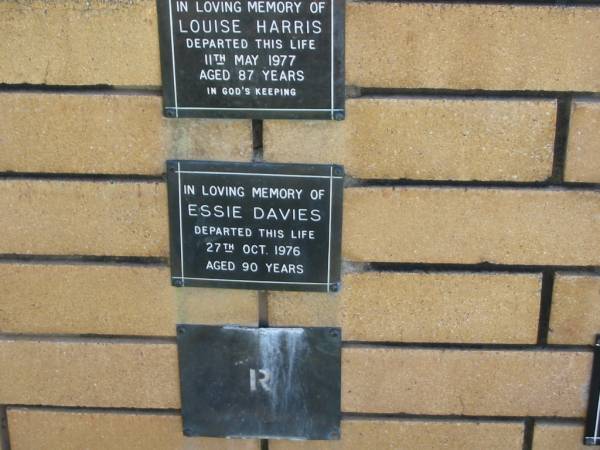Essie DAVIES  | 27 Oct 1976  | aged 90  |   | The Gap Uniting Church, Brisbane  | 