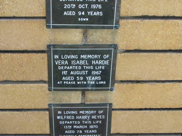 Vera Isabel HARDIE  | 1 Aug 1967  | aged 59  |   | The Gap Uniting Church, Brisbane  | 