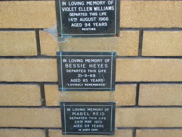 Bessie HEYES  | 21 Sep 1968  | aged 85  |   | The Gap Uniting Church, Brisbane  | 