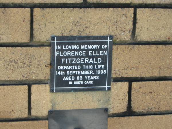 Florence Ellen FITZGERALD  | 14 Sep 1995  | aged 83  |   | The Gap Uniting Church, Brisbane  | 