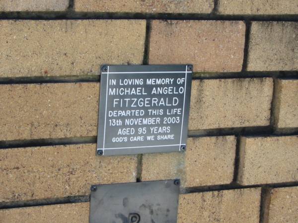 Michael Angelo FITZGERALD  | 13 Nov 2003  | aged 95  |   | The Gap Uniting Church, Brisbane  | 