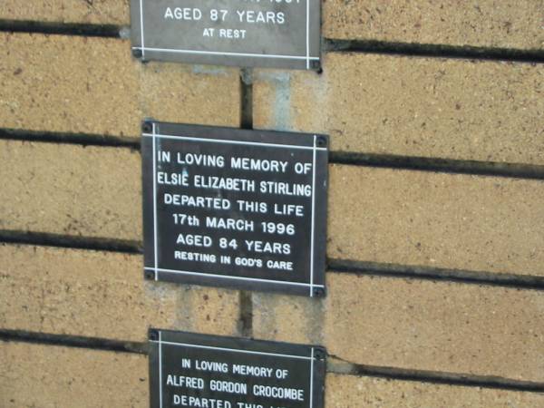 Elsie Elizabeth STIRLING  | 17 Mar 1996  | aged 84  |   | The Gap Uniting Church, Brisbane  | 