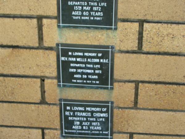 Ivan Wells ALCORN  | 28 Sep 1972  | aged 59  |   | The Gap Uniting Church, Brisbane  | 